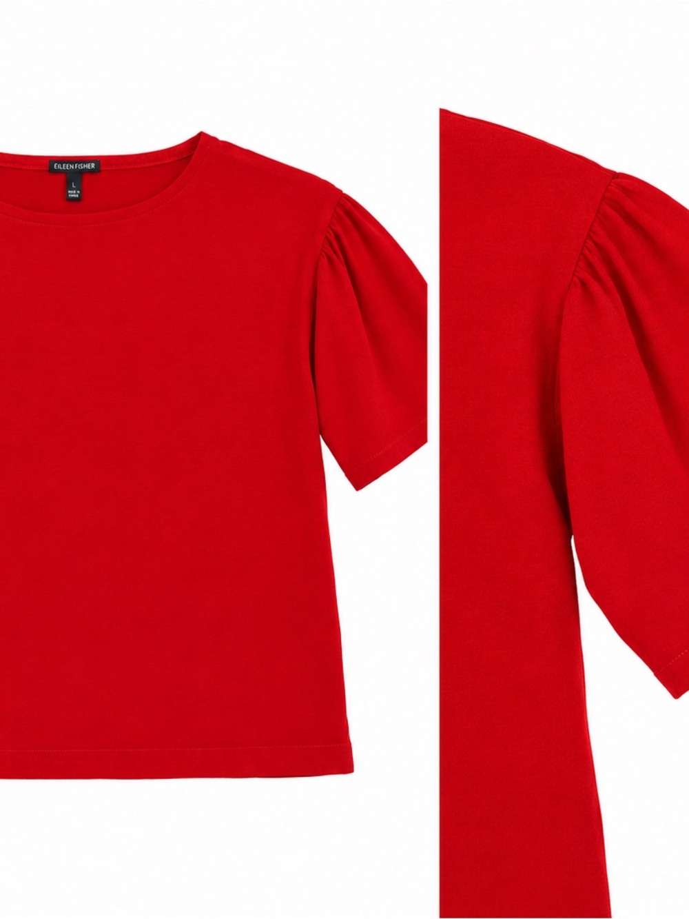 Eileen Fisher Red 100% Silk Puff-Sleeve Top, beautiful.